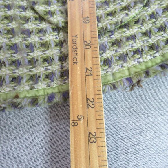 SIGRID OLSEN Jacket Medium Green Tweed Check Velvet Ribbon Belt Vintage Y2K - Picture 7 of 11